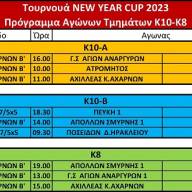 Πρόγραμμα Αγώνων New Year Cup K10-K8
